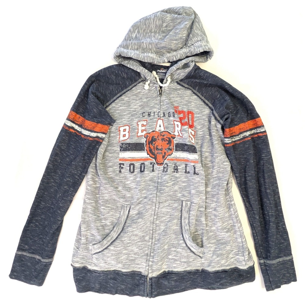 Majestic Chicago Bears Full Zip Hoodie Mens XXL Blue Grey Slub Knit Sweatshirt